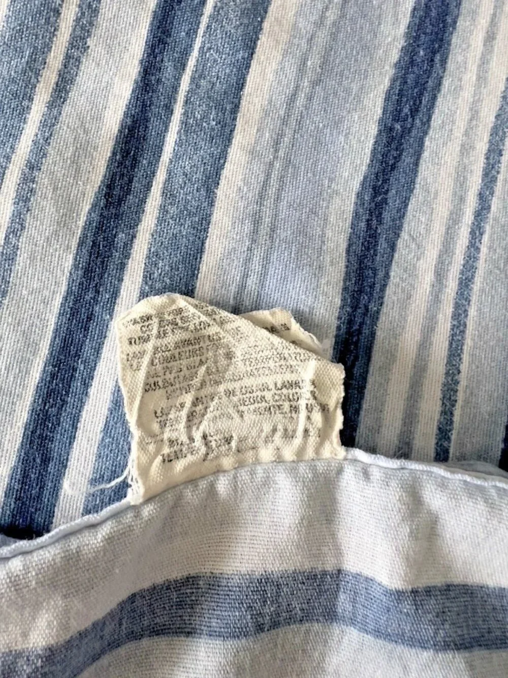 Springs QUEEN Flat Sheet Blue White Stripe Cotton Poly Made in USA Vintage RETRO